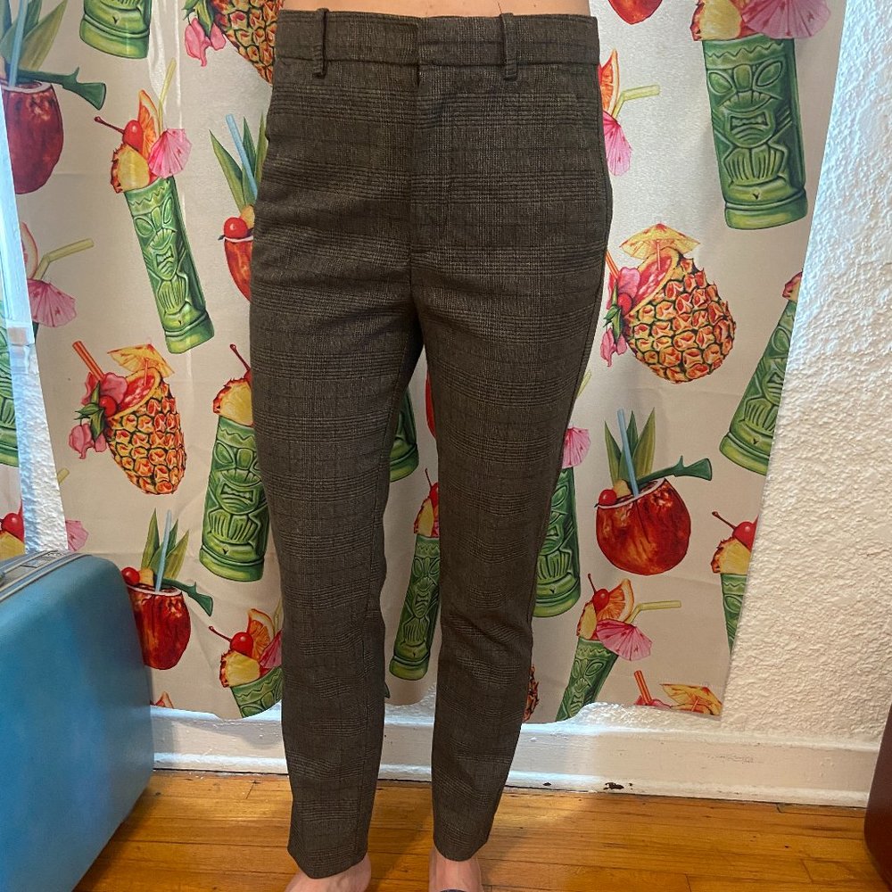 Zara olive green plaid pants trousers